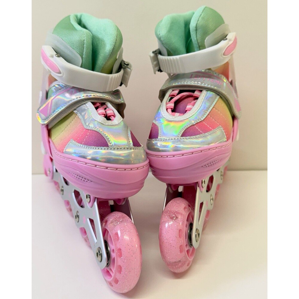 LEVYTEMP Youth Adjustable Inline Skates Pink/Multicolor Size M US 1-4 EU 32-36